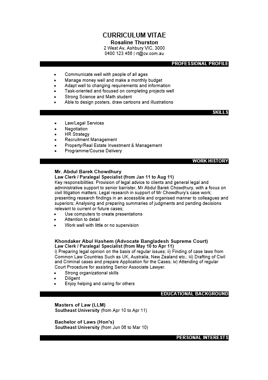 Assistant and Hair stylist - CV Bold Black